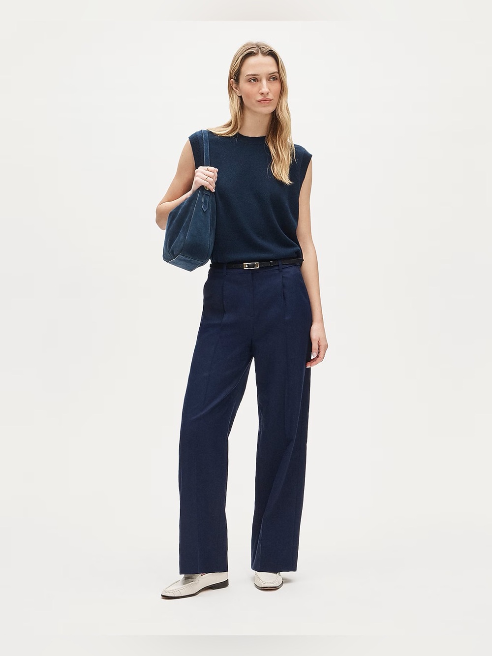 J.Crew Essential wide-leg pant in Gramercy linen blend in dark ink